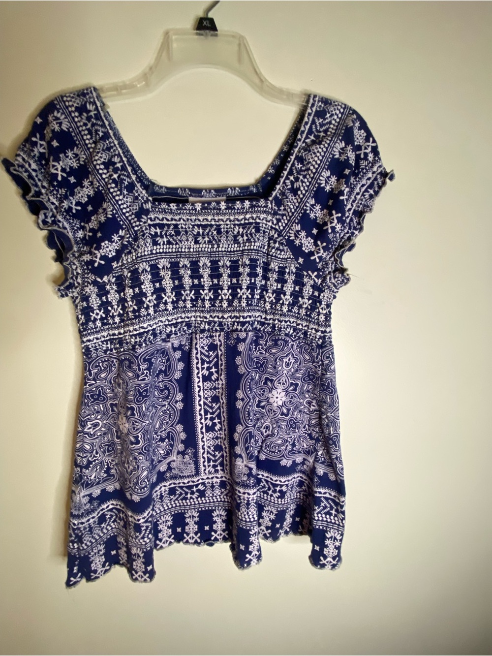 Women’s Navy Blue and White Patterned Square-Neck Camisole